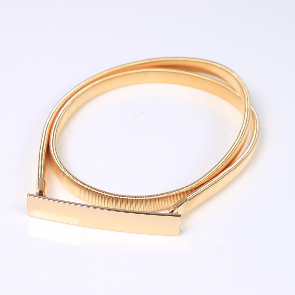 Formal Belt Leather Thin - Smalle elastische riem met gouden legering,